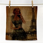 Retro Telephone Lady Vintage Newspaper Print Pin Up Girl Paris Eiffel Tower Face Towel Front