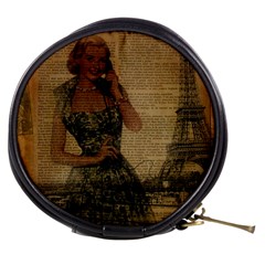 Retro Telephone Lady Vintage Newspaper Print Pin Up Girl Paris Eiffel Tower Mini Makeup Case by chicelegantboutique