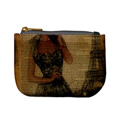 Retro Telephone Lady Vintage Newspaper Print Pin Up Girl Paris Eiffel Tower Coin Change Purse by chicelegantboutique