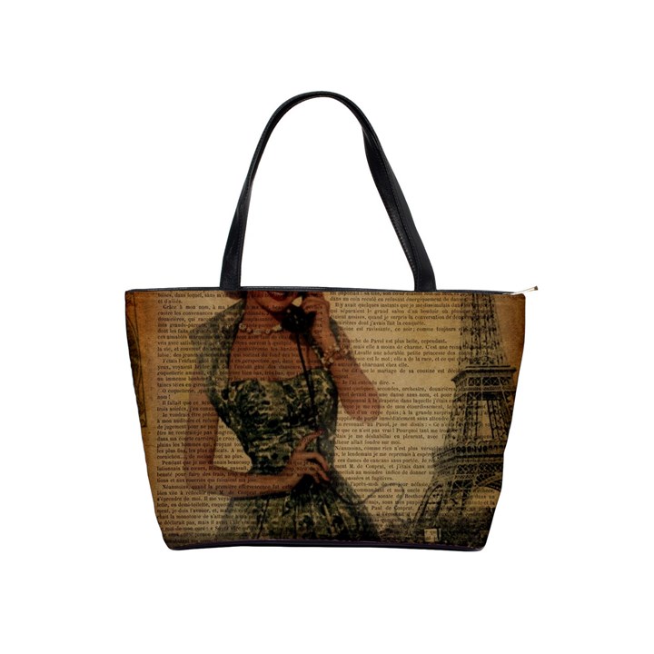 Retro Telephone Lady Vintage Newspaper Print Pin Up Girl Paris Eiffel Tower Large Shoulder Bag