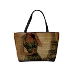 Retro Telephone Lady Vintage Newspaper Print Pin Up Girl Paris Eiffel Tower Large Shoulder Bag Back