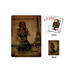 Retro Telephone Lady Vintage Newspaper Print Pin Up Girl Paris Eiffel Tower Playing Cards (mini) by chicelegantboutique