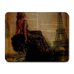 Elegant Evening Gown Lady Vintage Newspaper Print Pin Up Girl Paris Eiffel Tower Small Mouse Pad (rectangle) by chicelegantboutique