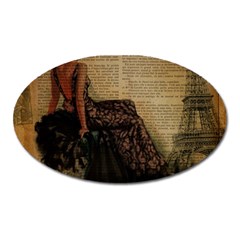 Elegant Evening Gown Lady Vintage Newspaper Print Pin Up Girl Paris Eiffel Tower Magnet (oval) by chicelegantboutique