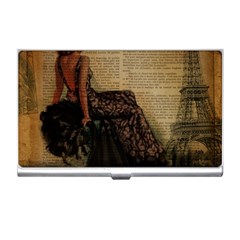 Elegant Evening Gown Lady Vintage Newspaper Print Pin Up Girl Paris Eiffel Tower Business Card Holder by chicelegantboutique