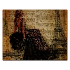 Elegant Evening Gown Lady Vintage Newspaper Print Pin Up Girl Paris Eiffel Tower Jigsaw Puzzle (rectangle) by chicelegantboutique