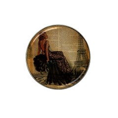 Elegant Evening Gown Lady Vintage Newspaper Print Pin Up Girl Paris Eiffel Tower Golf Ball Marker (for Hat Clip) by chicelegantboutique