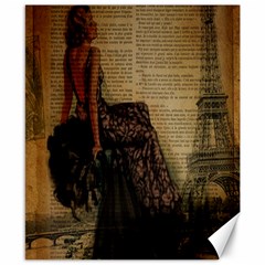 Elegant Evening Gown Lady Vintage Newspaper Print Pin Up Girl Paris Eiffel Tower Canvas 8  X 10  (unframed) by chicelegantboutique