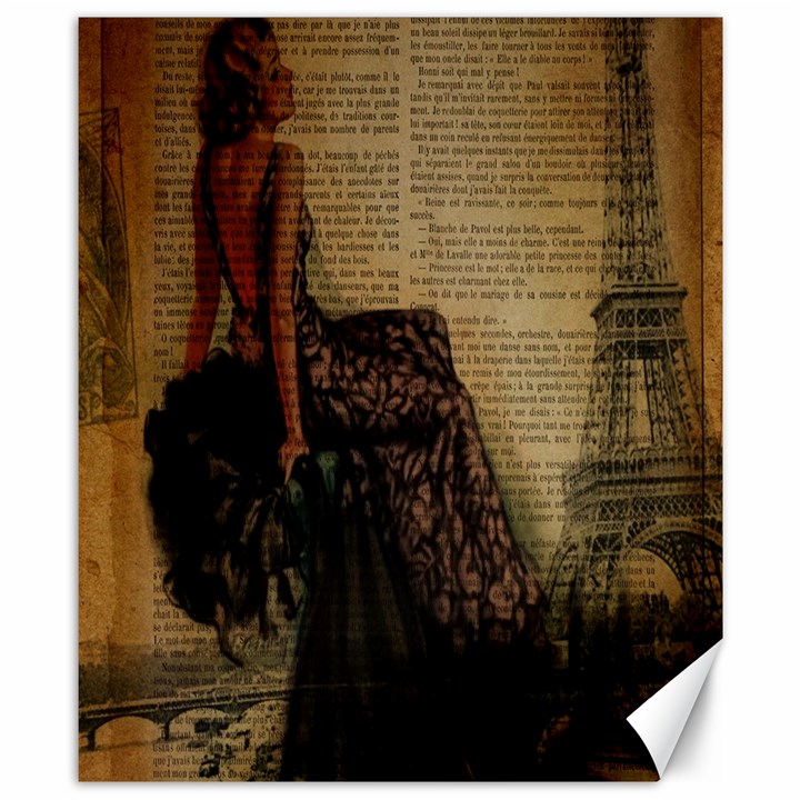 Elegant Evening Gown Lady Vintage Newspaper Print Pin Up Girl Paris Eiffel Tower Canvas 8  x 10  (Unframed)