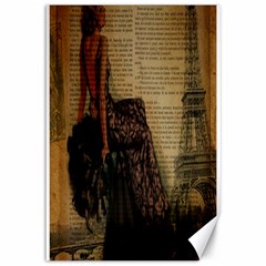 Elegant Evening Gown Lady Vintage Newspaper Print Pin Up Girl Paris Eiffel Tower Canvas 12  X 18  (unframed) by chicelegantboutique