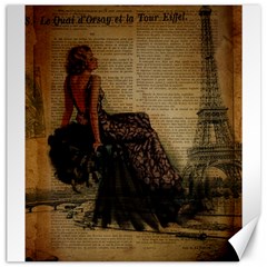 Elegant Evening Gown Lady Vintage Newspaper Print Pin Up Girl Paris Eiffel Tower Canvas 20  X 20  (unframed) by chicelegantboutique