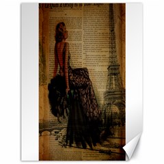 Elegant Evening Gown Lady Vintage Newspaper Print Pin Up Girl Paris Eiffel Tower Canvas 18  X 24  (unframed) by chicelegantboutique