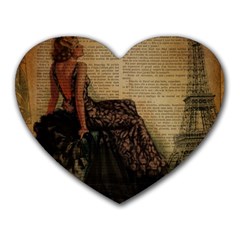 Elegant Evening Gown Lady Vintage Newspaper Print Pin Up Girl Paris Eiffel Tower Mouse Pad (heart)