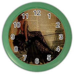 Elegant Evening Gown Lady Vintage Newspaper Print Pin Up Girl Paris Eiffel Tower Wall Clock (color) by chicelegantboutique