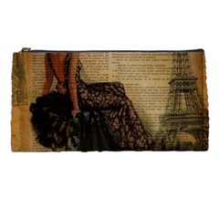 Elegant Evening Gown Lady Vintage Newspaper Print Pin Up Girl Paris Eiffel Tower Pencil Case by chicelegantboutique