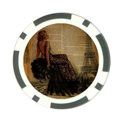 Elegant Evening Gown Lady Vintage Newspaper Print Pin Up Girl Paris Eiffel Tower Poker Chip 10 Pack