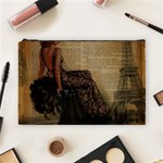 Elegant Evening Gown Lady Vintage Newspaper Print Pin Up Girl Paris Eiffel Tower Cosmetic Bag (Large) Front