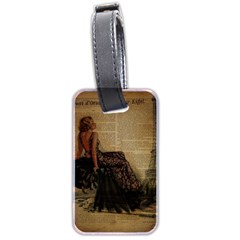 Elegant Evening Gown Lady Vintage Newspaper Print Pin Up Girl Paris Eiffel Tower Luggage Tag (two Sides) by chicelegantboutique