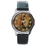 Vintage Paris Eiffel Tower Elegant Dancing Waltz Dance Couple  Round Metal Watch (Silver Rim) Front