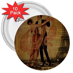 Vintage Paris Eiffel Tower Elegant Dancing Waltz Dance Couple  3  Button (10 Pack) by chicelegantboutique