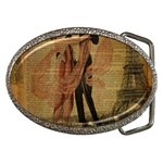 Vintage Paris Eiffel Tower Elegant Dancing Waltz Dance Couple  Belt Buckle (Oval) Front