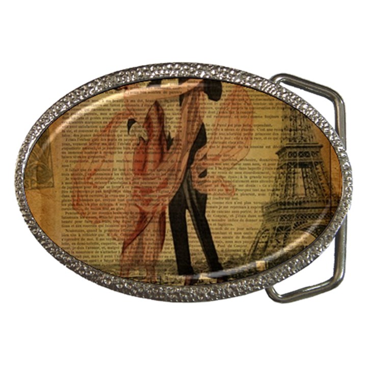 Vintage Paris Eiffel Tower Elegant Dancing Waltz Dance Couple  Belt Buckle (Oval)