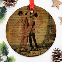 Vintage Paris Eiffel Tower Elegant Dancing Waltz Dance Couple  Round Ornament (two Sides) by chicelegantboutique