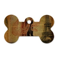 Vintage Paris Eiffel Tower Elegant Dancing Waltz Dance Couple  Dog Tag Bone (one Sided) by chicelegantboutique