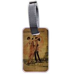 Vintage Paris Eiffel Tower Elegant Dancing Waltz Dance Couple  Luggage Tag (two Sides) by chicelegantboutique