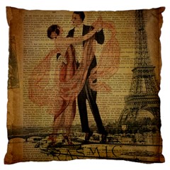 Vintage Paris Eiffel Tower Elegant Dancing Waltz Dance Couple  Large Cushion Case (two Sided) 