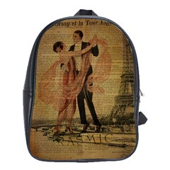 Vintage Paris Eiffel Tower Elegant Dancing Waltz Dance Couple  School Bag (xl) by chicelegantboutique