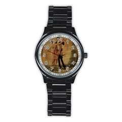 Vintage Paris Eiffel Tower Elegant Dancing Waltz Dance Couple  Sport Metal Watch (black) by chicelegantboutique