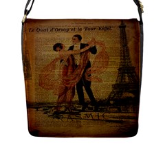 Vintage Paris Eiffel Tower Elegant Dancing Waltz Dance Couple  Flap Closure Messenger Bag (large) by chicelegantboutique