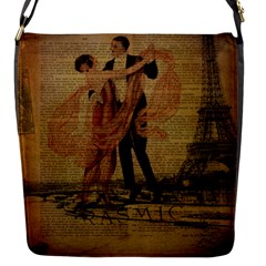 Vintage Paris Eiffel Tower Elegant Dancing Waltz Dance Couple  Flap Closure Messenger Bag (small) by chicelegantboutique