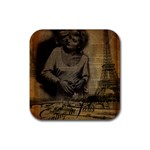 Romantic Kissing Couple Love Vintage Paris Eiffel Tower Drink Coaster (Square) Front