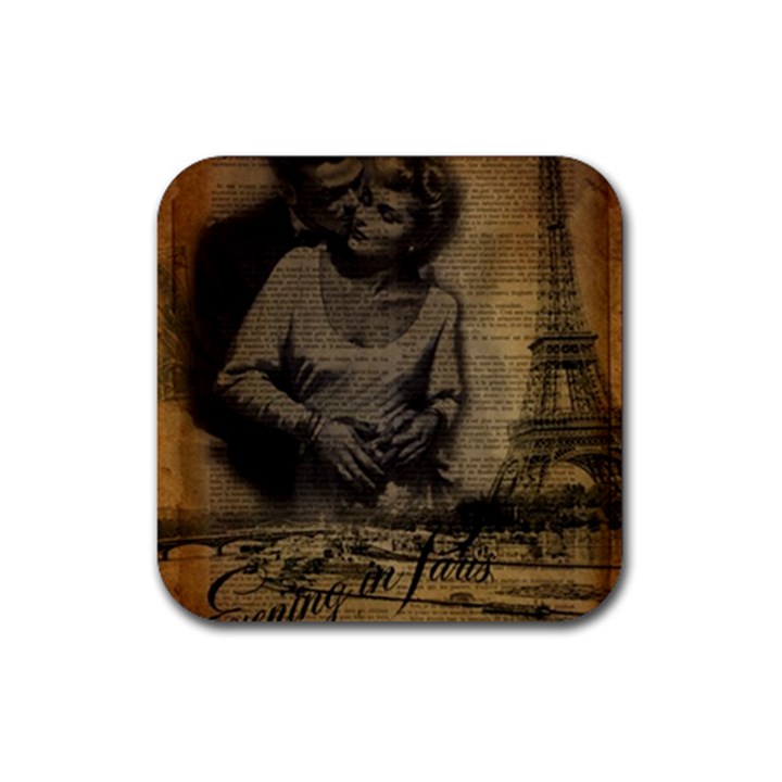 Romantic Kissing Couple Love Vintage Paris Eiffel Tower Drink Coaster (Square)