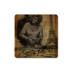 Romantic Kissing Couple Love Vintage Paris Eiffel Tower Magnet (square) by chicelegantboutique