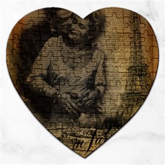 Romantic Kissing Couple Love Vintage Paris Eiffel Tower Jigsaw Puzzle (heart) by chicelegantboutique