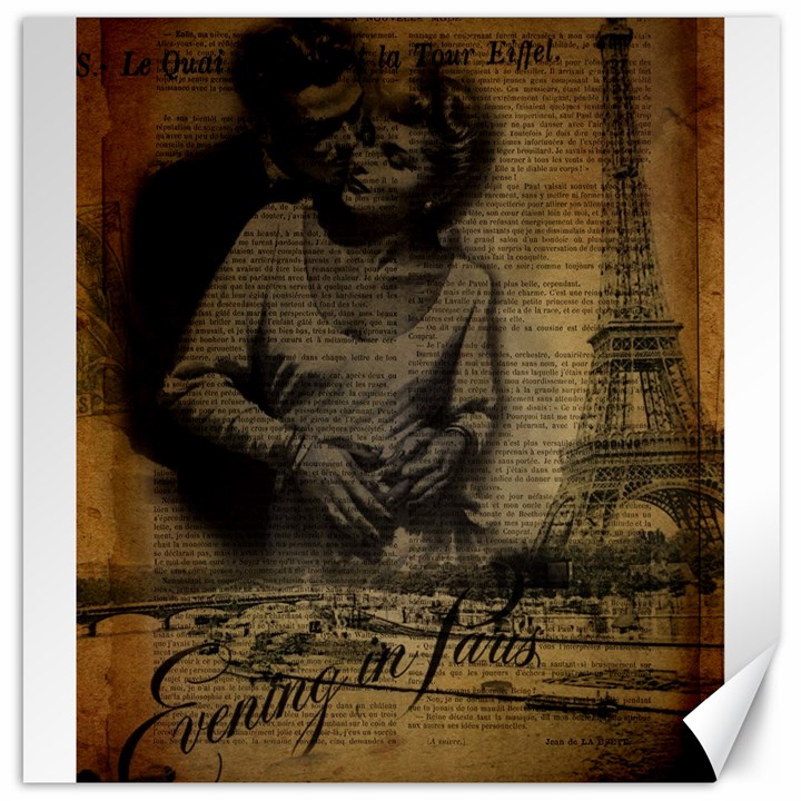 Romantic Kissing Couple Love Vintage Paris Eiffel Tower Canvas 20  x 20  (Unframed)