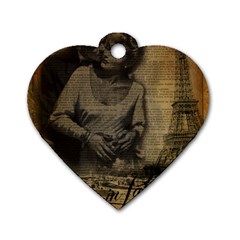 Romantic Kissing Couple Love Vintage Paris Eiffel Tower Dog Tag Heart (two Sided) by chicelegantboutique