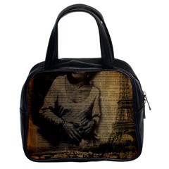 Romantic Kissing Couple Love Vintage Paris Eiffel Tower Classic Handbag (two Sides) by chicelegantboutique