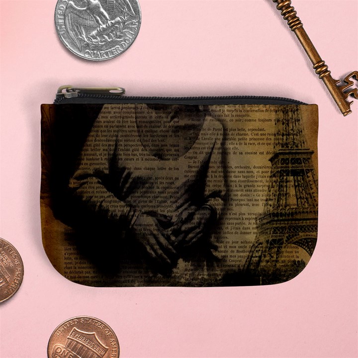 Romantic Kissing Couple Love Vintage Paris Eiffel Tower Coin Change Purse