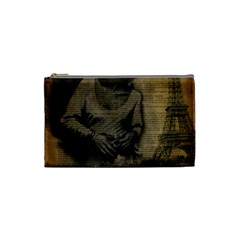 Romantic Kissing Couple Love Vintage Paris Eiffel Tower Cosmetic Bag (small)