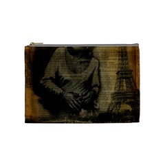 Romantic Kissing Couple Love Vintage Paris Eiffel Tower Cosmetic Bag (medium)