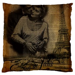 Romantic Kissing Couple Love Vintage Paris Eiffel Tower Large Cushion Case (Single Sided) 