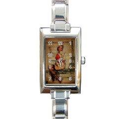  Vintage Newspaper Print Pin Up Girl Paris Eiffel Tower Funny Vintage Retro Nurse  Rectangular Italian Charm Watch by chicelegantboutique