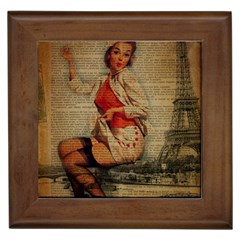  Vintage Newspaper Print Pin Up Girl Paris Eiffel Tower Funny Vintage Retro Nurse  Framed Ceramic Tile by chicelegantboutique