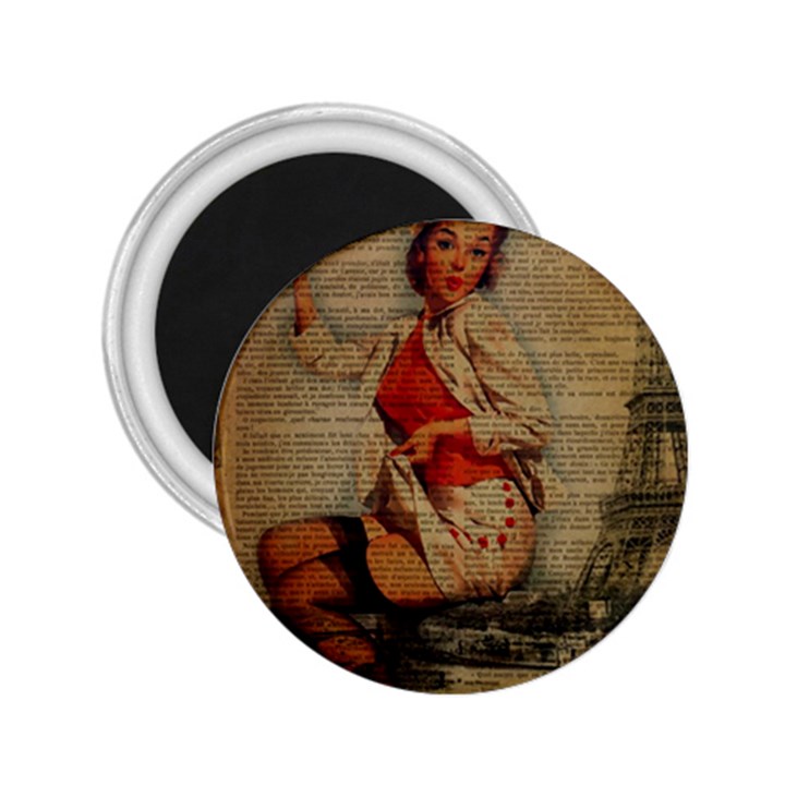  Vintage Newspaper Print Pin Up Girl Paris Eiffel Tower Funny Vintage Retro Nurse  2.25  Button Magnet