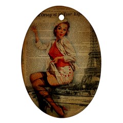  Vintage Newspaper Print Pin Up Girl Paris Eiffel Tower Funny Vintage Retro Nurse  Oval Ornament by chicelegantboutique