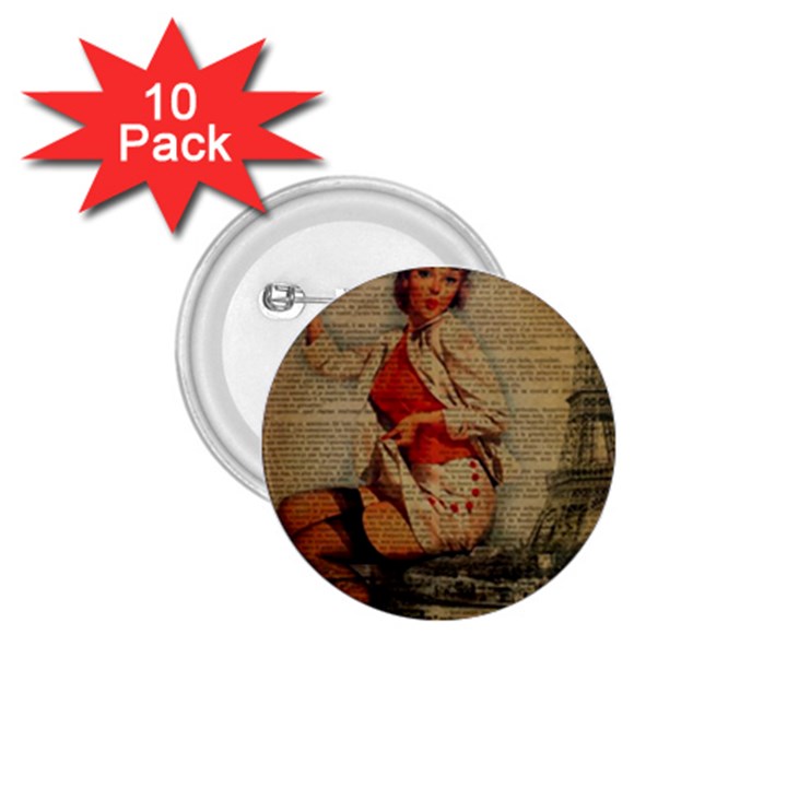  Vintage Newspaper Print Pin Up Girl Paris Eiffel Tower Funny Vintage Retro Nurse  1.75  Button (10 pack)